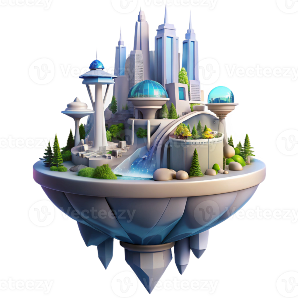 impressive minimalist wonderful abstract Floating Island City Futuristic exclusive authentic png
