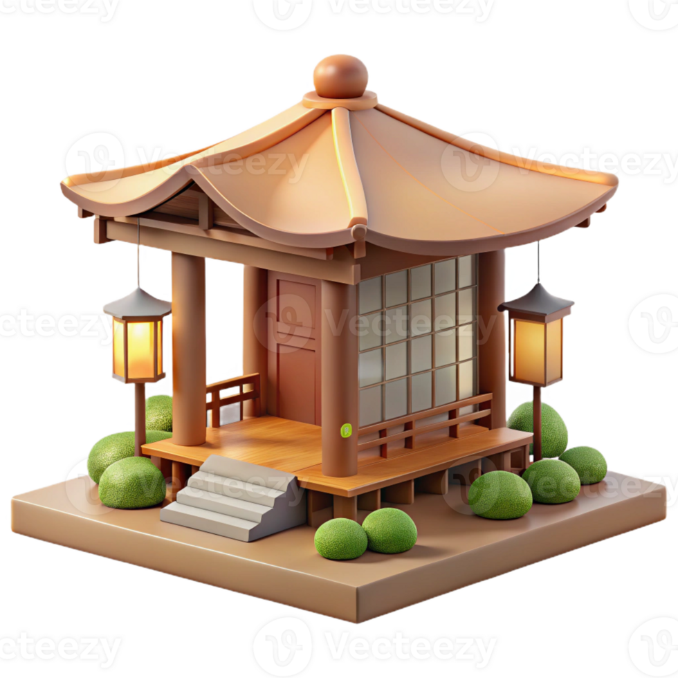 vibrant artistic Japanese tea house, traditional wooden construction, serene garden setting with soft diffused light, peaceful and minimalist style original png