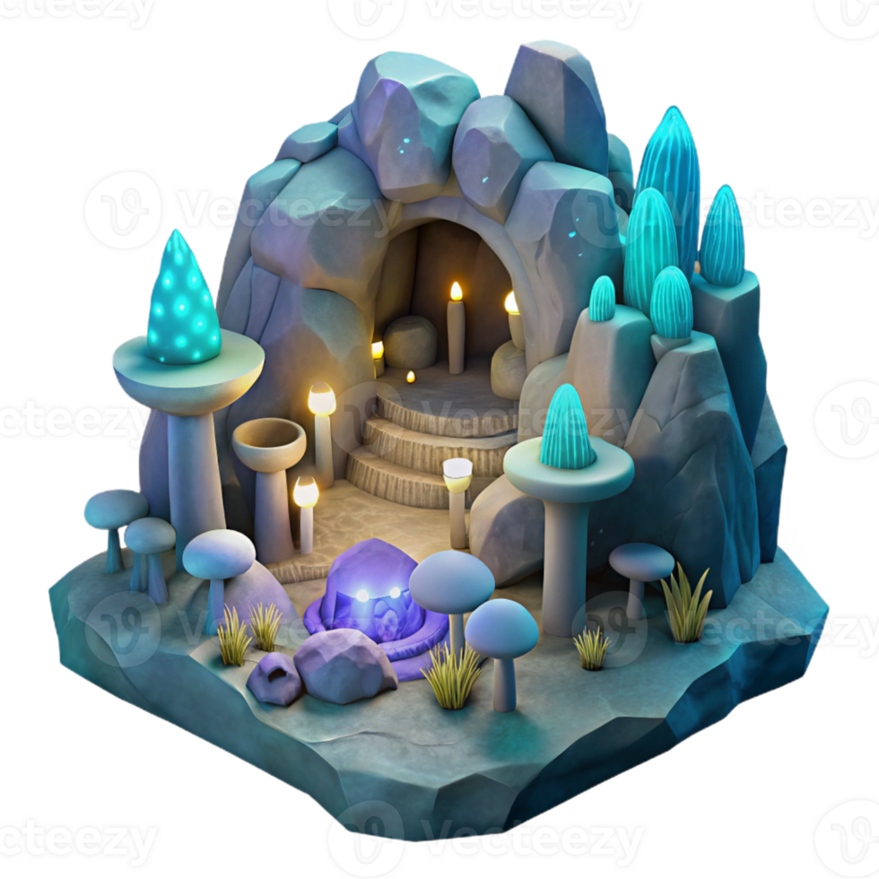 vibrant rustic Underground city, carved rock tunnels, bioluminescent fungi, soft lighting, science fiction style professional png