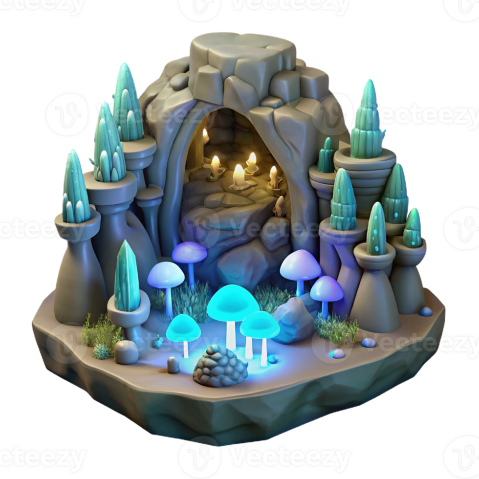impressive vintage Underground city, carved rock tunnels, bioluminescent fungi, soft lighting, science fiction style exclusive png