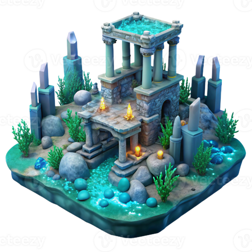 wonderful classic stunning minimalist Submerged Ancient City Crumbling Ruins high quality detailed png