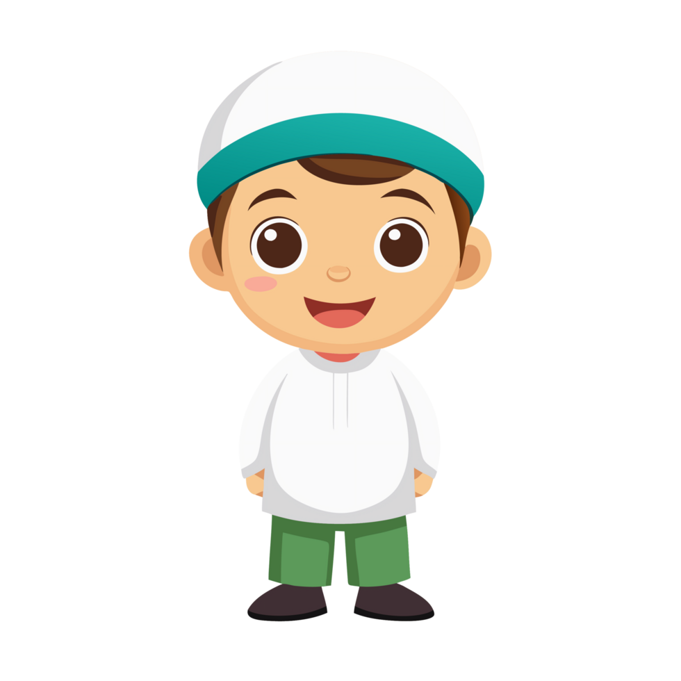Cute Cartoon Muslim Boy in Traditional Clothing png