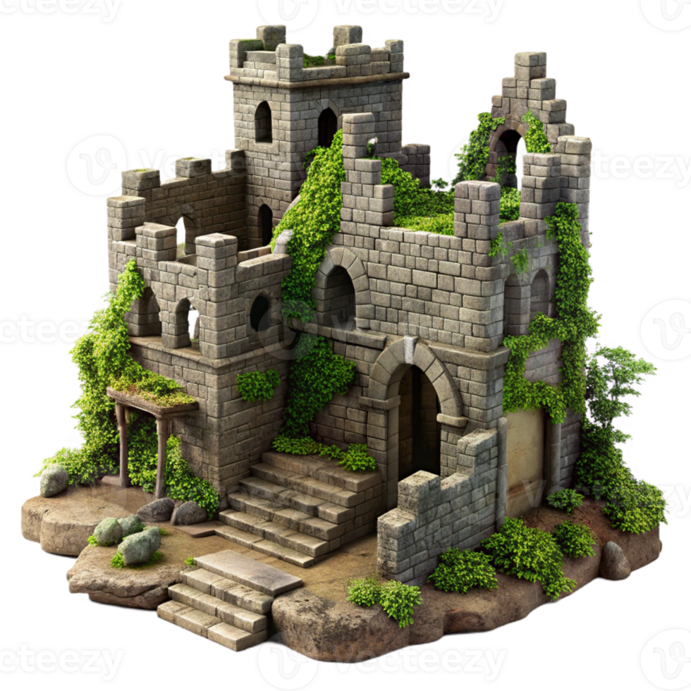 impressive creative Ruined Castle Crumbling Stone Walls premium png