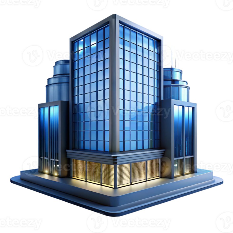 beautiful creative Modern skyscraper, glass facade, steel frame, city lights at night, modern architecture style professional png
