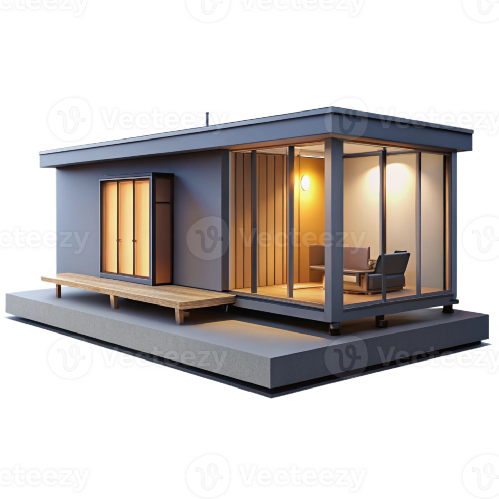 serene artistic Prefabricated modular home, minimalist design, customizable modules, studio lighting, modern architecture style high quality png