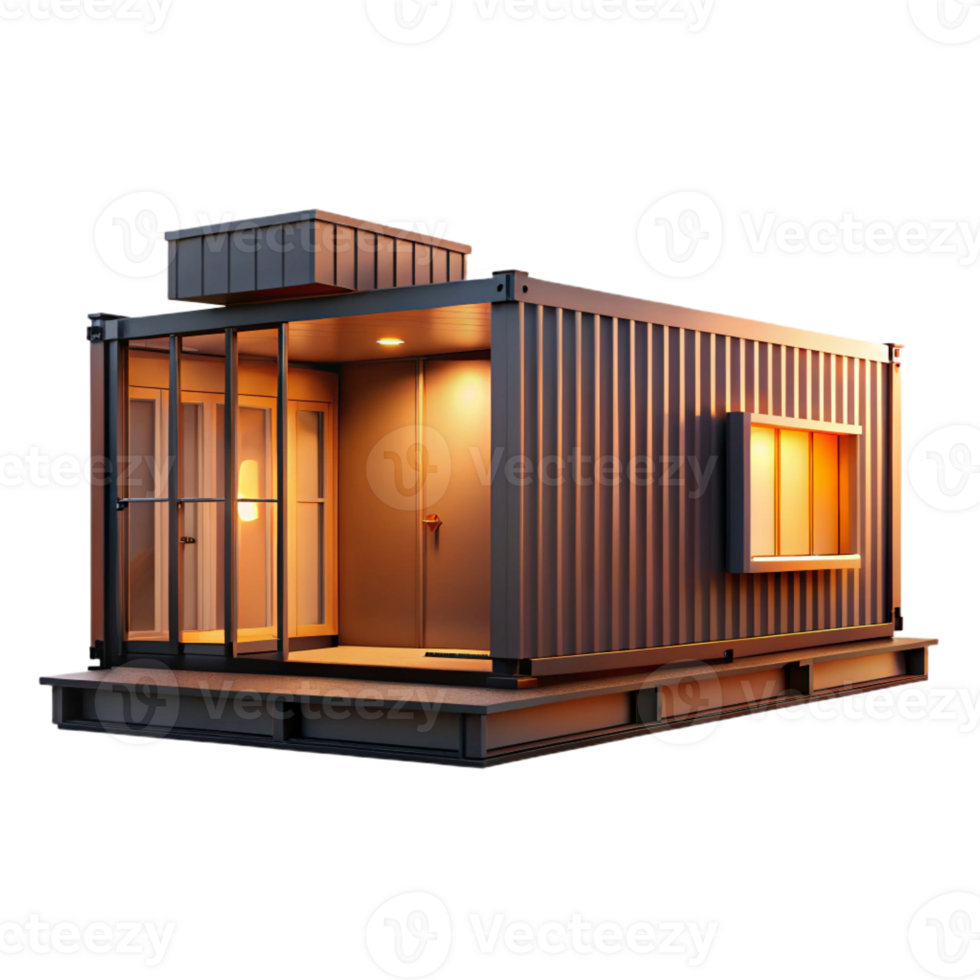 extraordinary creative Shipping container house, industrial chic aesthetic, warm evening light, repurposed and sustainable premium png