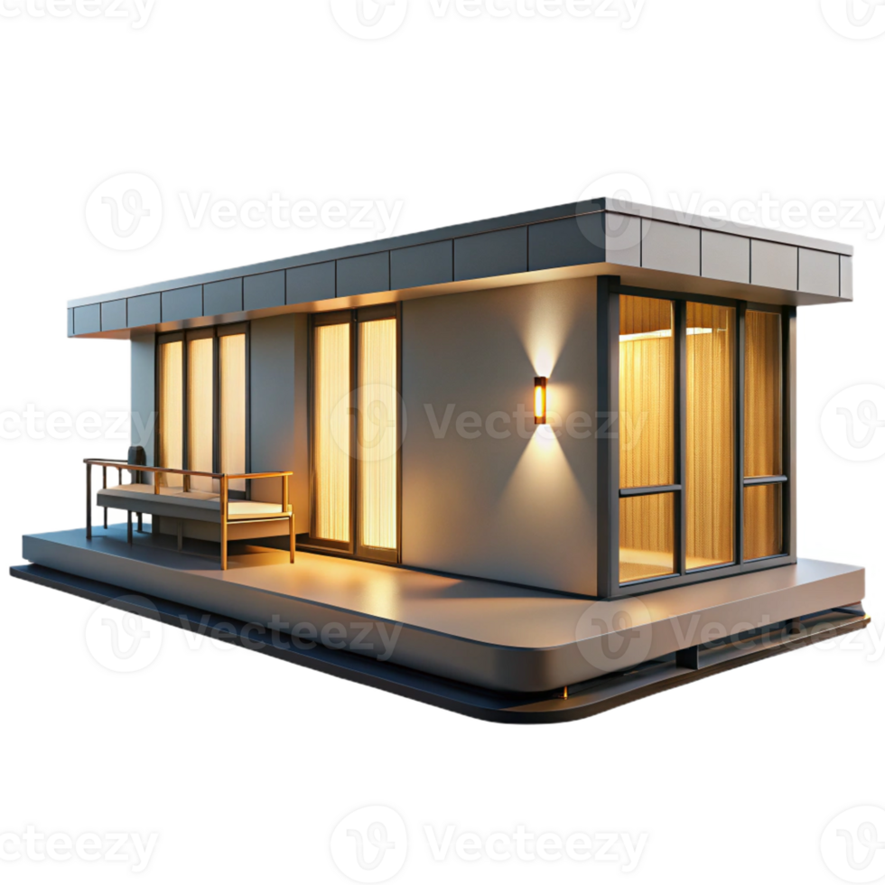 magnificent creative Prefabricated modular home, sleek minimalist design, bright interior lighting, modern and efficient detailed png
