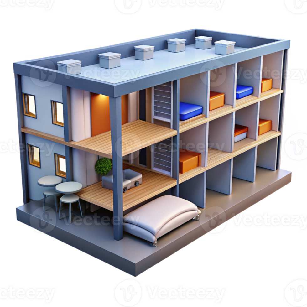 wonderful traditional Student dormitory, modular rooms, communal study areas, bright and airy design, student housing architecture professional png
