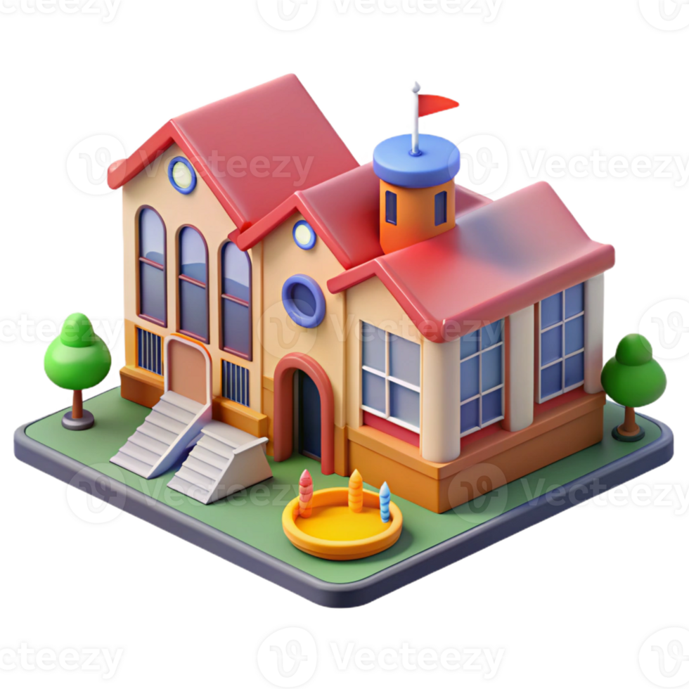wonderful modern School building, classrooms, library, playground, vibrant and playful design, educational architecture premium png