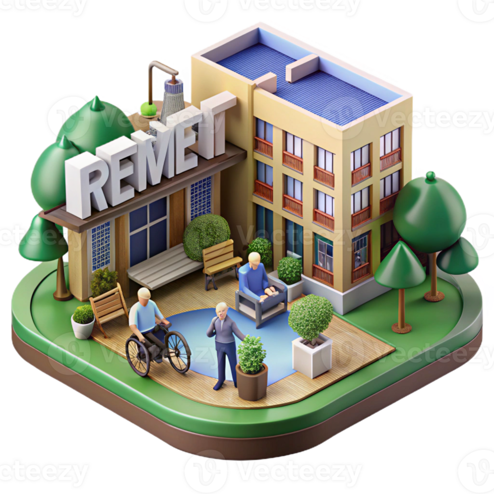 elegant rustic Retirement community, accessible design, communal gardens, comfortable and inviting atmosphere, senior living architecture exclusive png
