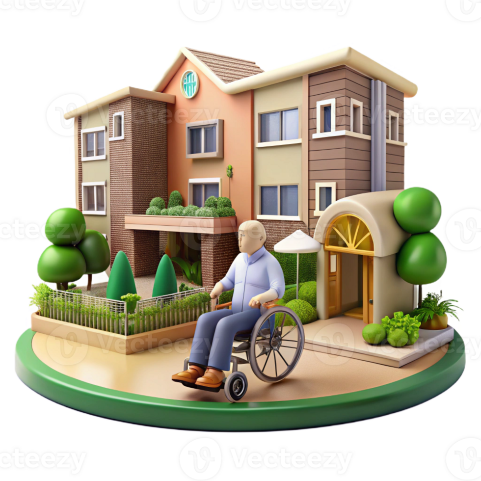 impressive rustic Retirement community, accessible design, communal gardens, comfortable and inviting atmosphere, senior living architecture high quality png