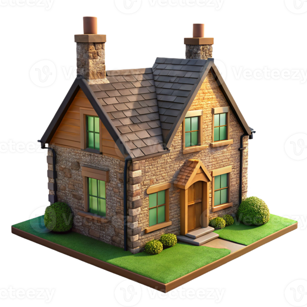 dramatic modern Stone cottage, traditional English countryside architecture, soft afternoon light, charming and idyllic detailed png