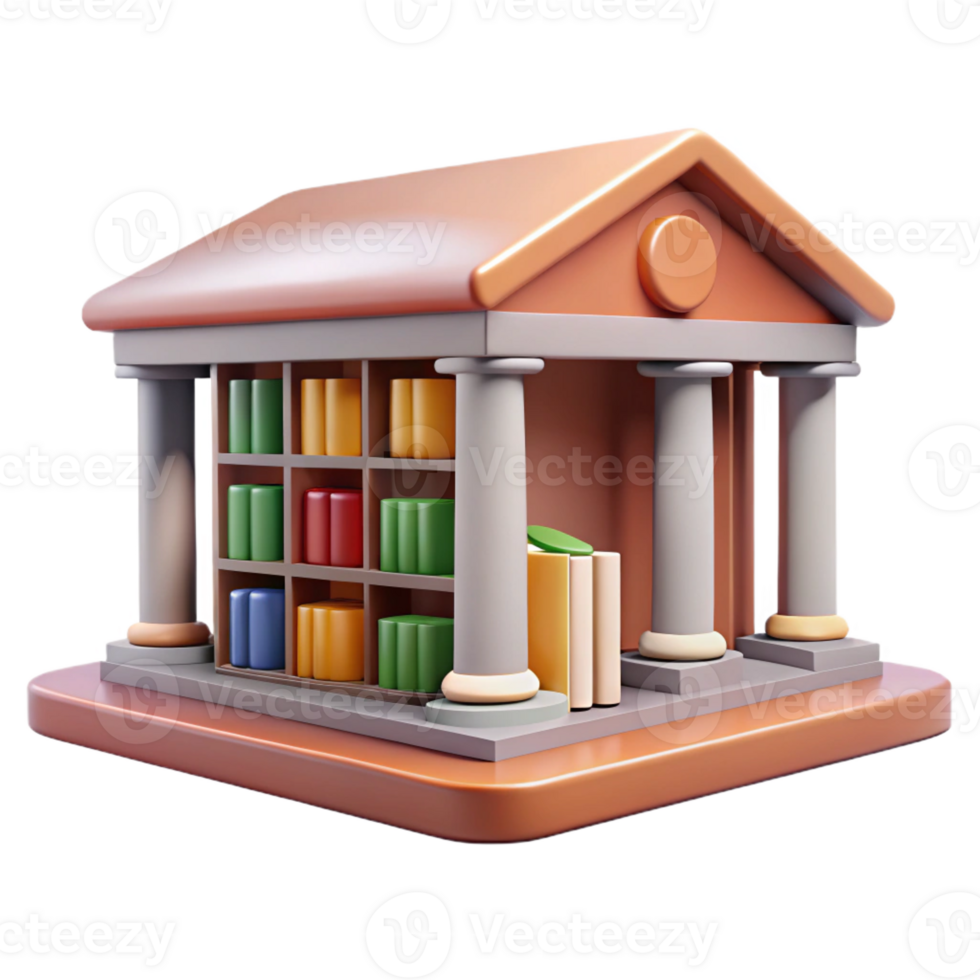 impressive artistic Library building, bookshelves, reading areas, quiet and peaceful atmosphere, library architecture premium png