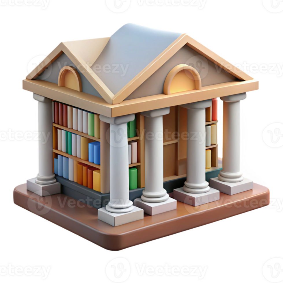 elegant artistic Library building, bookshelves, reading areas, quiet and peaceful atmosphere, library architecture premium png