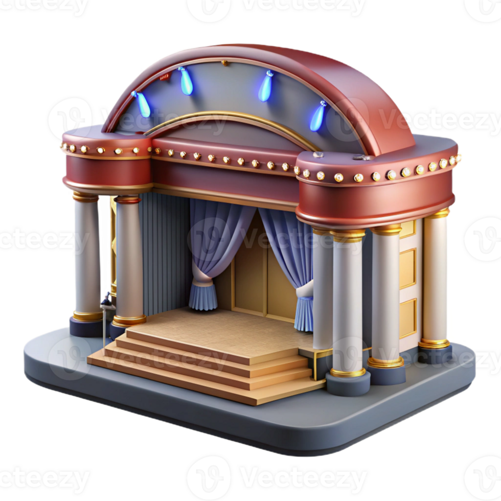 wonderful minimalist Theater building, stage, auditorium, dramatic lighting, theater architecture professional png