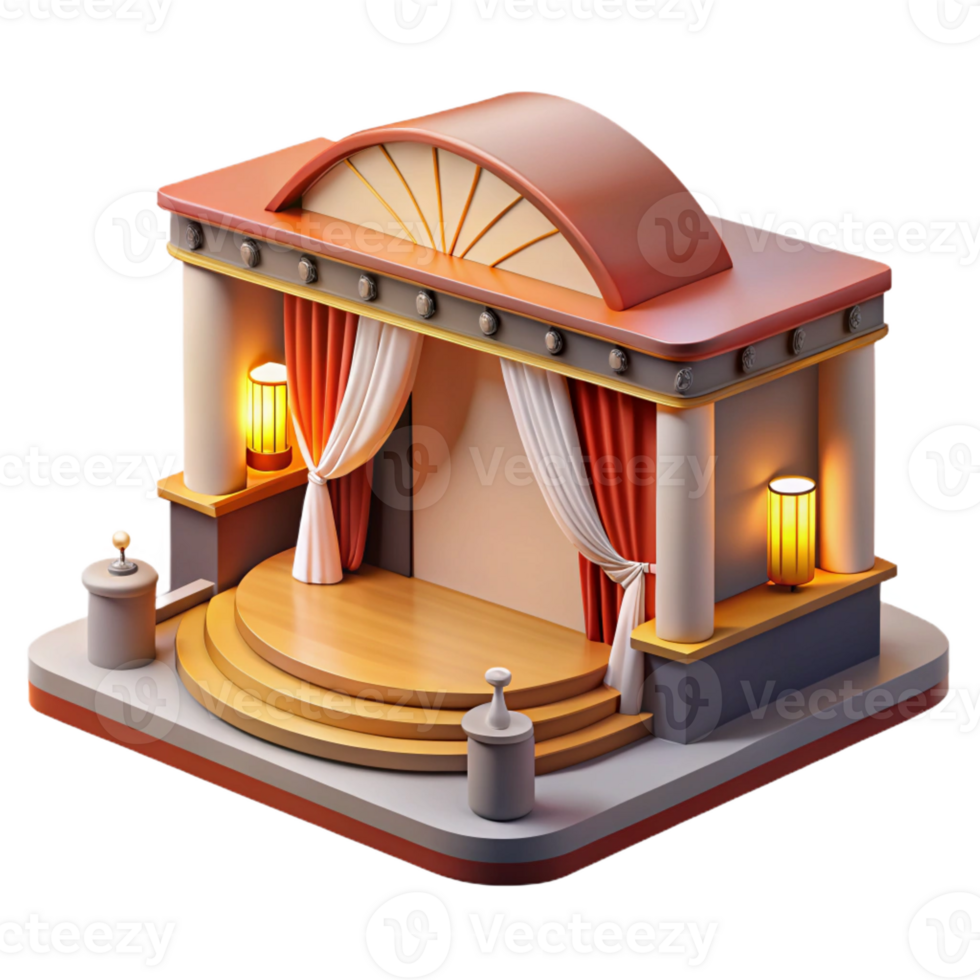 elegant vintage Theater building, stage, auditorium, dramatic lighting, theater architecture authentic png