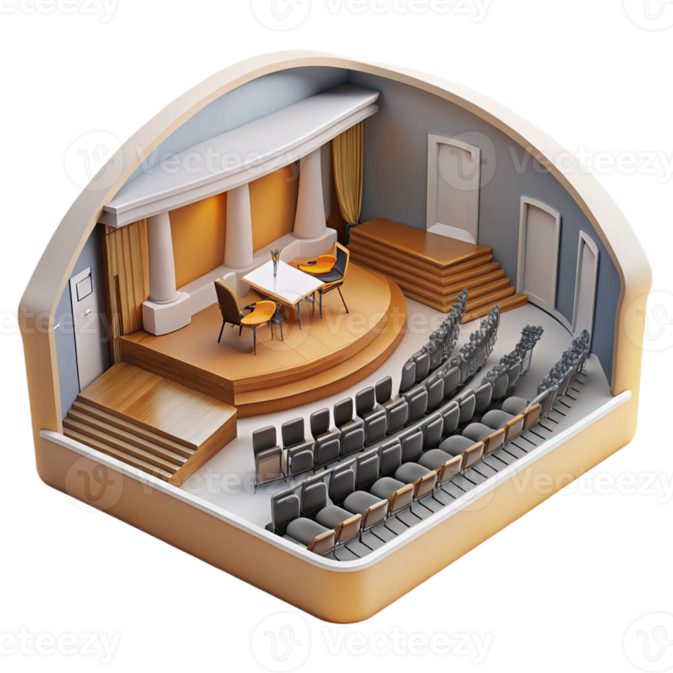 stunning rustic Concert hall, orchestra pit, balconies, acoustic design, concert hall architecture high resolution png