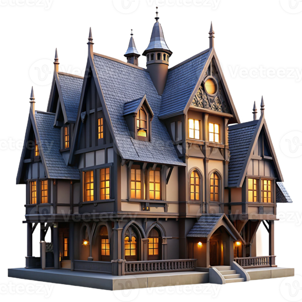 dramatic vintage Tudor Style Mansion Ornate Half 4K png