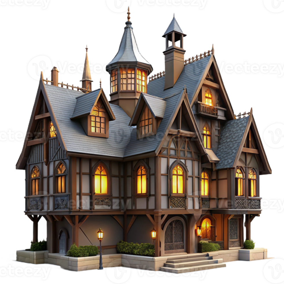 dramatic traditional Tudor Style Mansion Ornate Half high quality png
