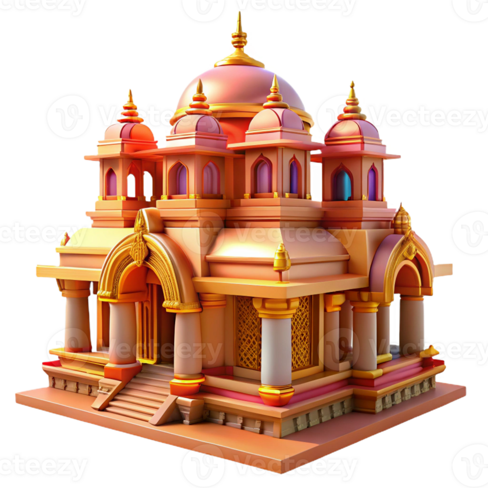 vibrant artistic Hindu temple, vibrant colors and intricate carvings, warm sunlight, ornate and spiritual authentic png