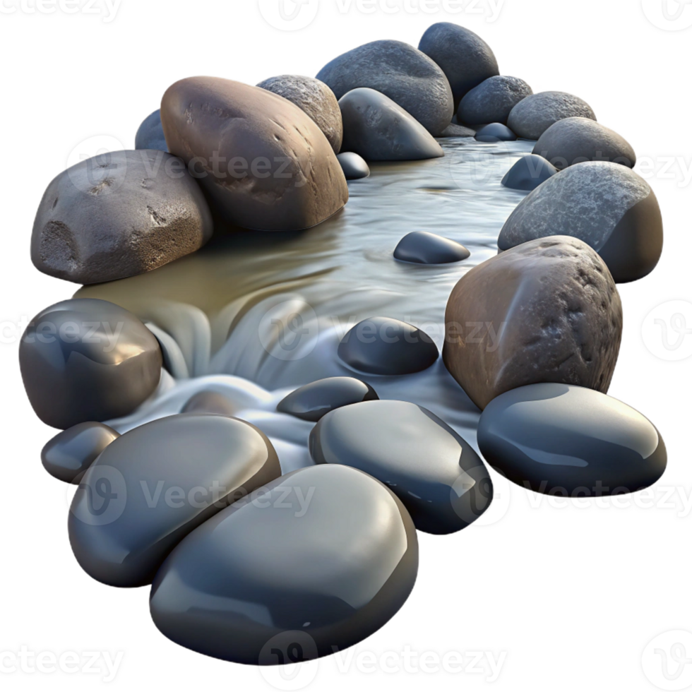 extraordinary creative A babbling brook flowing over smooth river stones, long exposure photography, natural light genuine png