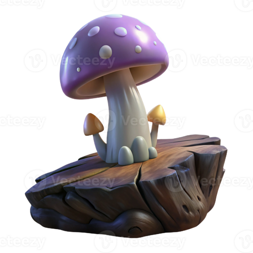 dramatic creative A solitary mushroom growing on a decaying log, dark and moody lighting, fantasy art style high quality png