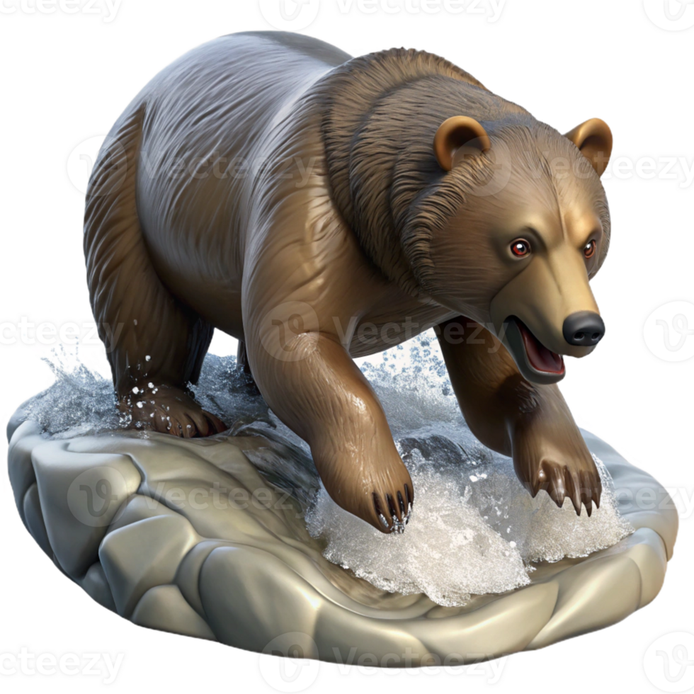 magnificent abstract A powerful grizzly bear fishing for salmon in a rushing river, dynamic lighting, wildlife photography style 4K png