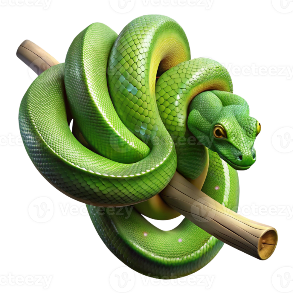 impressive abstract A slithering green tree python wrapped around a ...