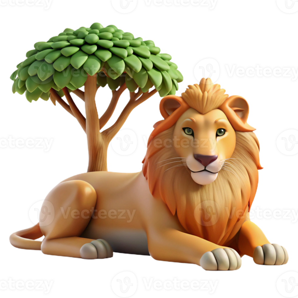 extraordinary minimalist vibrant creative A Regal Lion Resting in the Shade of a high quality detailed png