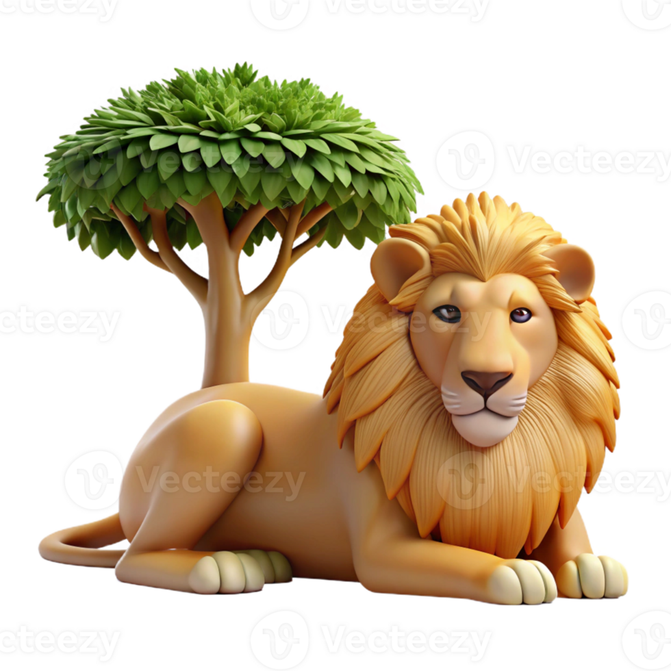 impressive classic A regal lion resting in the shade of a tree, warm savannah lighting, realistic style authentic png