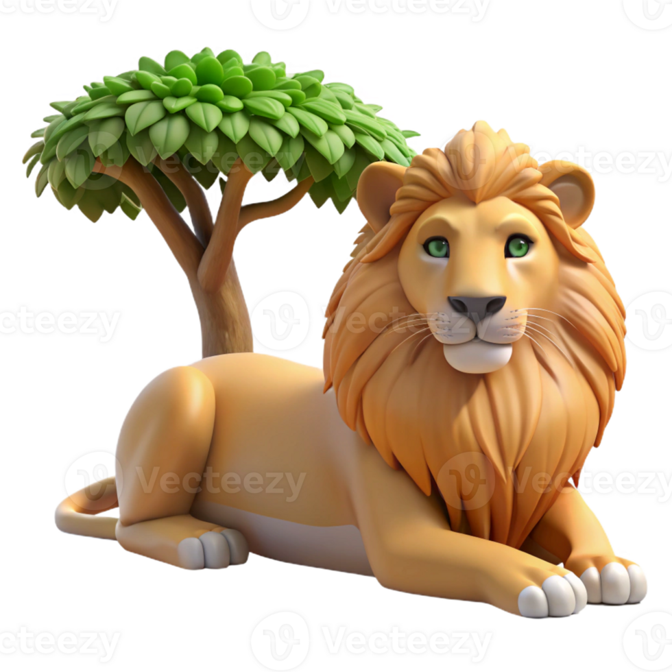 magnificent abstract A regal lion resting in the shade of a tree, warm savannah lighting, realistic style premium png