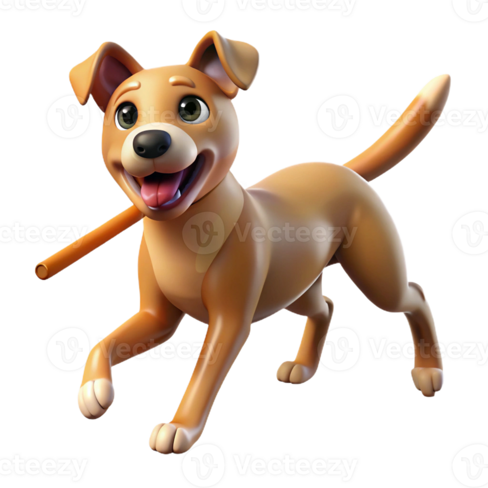 dramatic vintage A loyal dog fetching a stick, bright sunny day, action shot high resolution png