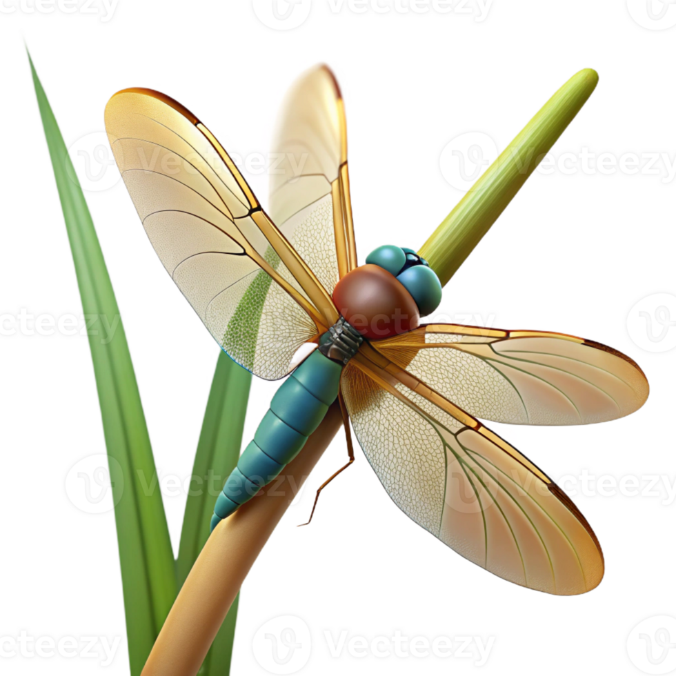extraordinary traditional A close-up of a dragonfly perched on a reed, macro photography, natural light detailed png