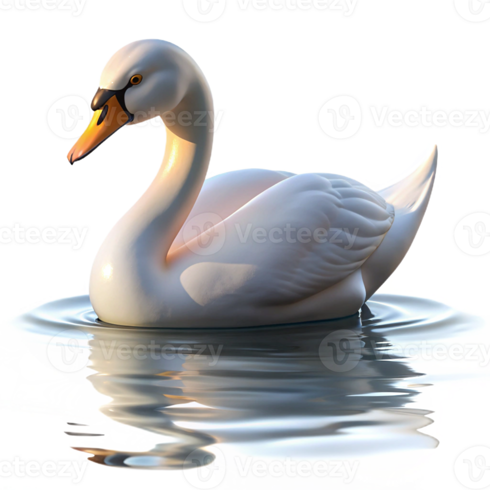 elegant rustic A graceful swan gliding across a still lake, soft morning light, serene atmosphere professional png