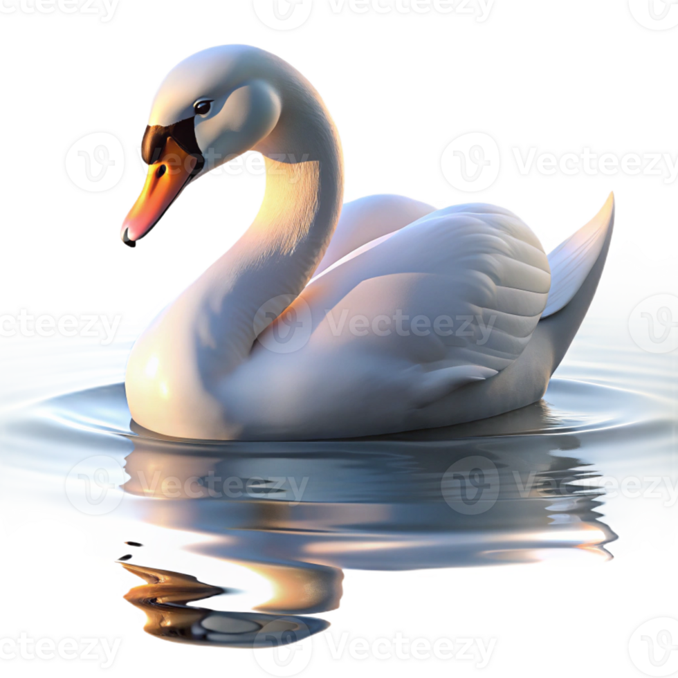 impressive contemporary A graceful swan gliding across a still lake, soft morning light, serene atmosphere genuine png