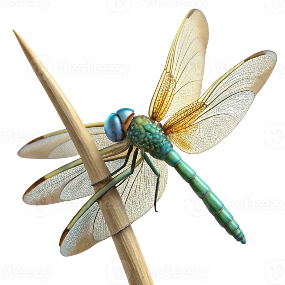 dramatic rustic A close-up of a dragonfly perched on a reed, macro photography, natural light authentic png