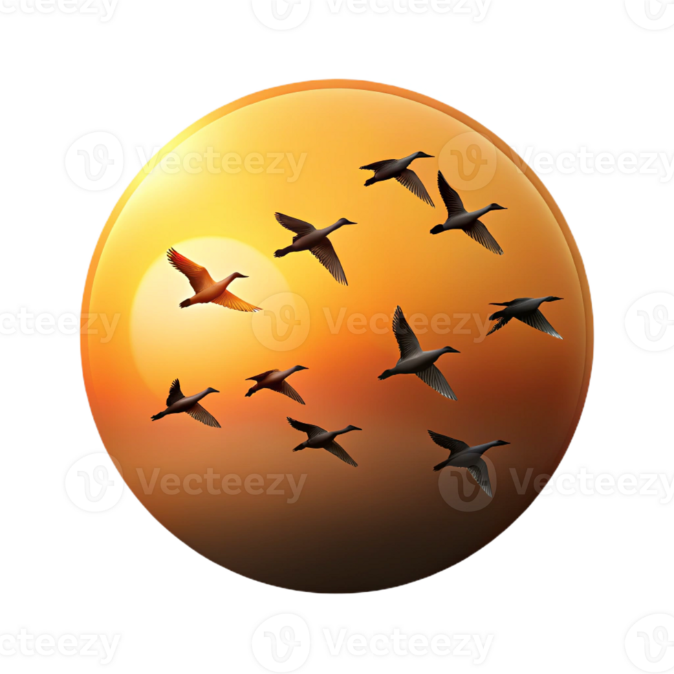 stunning classic A group of migrating birds flying in formation against a sunset sky, silhouette style, warm color palette exclusive png