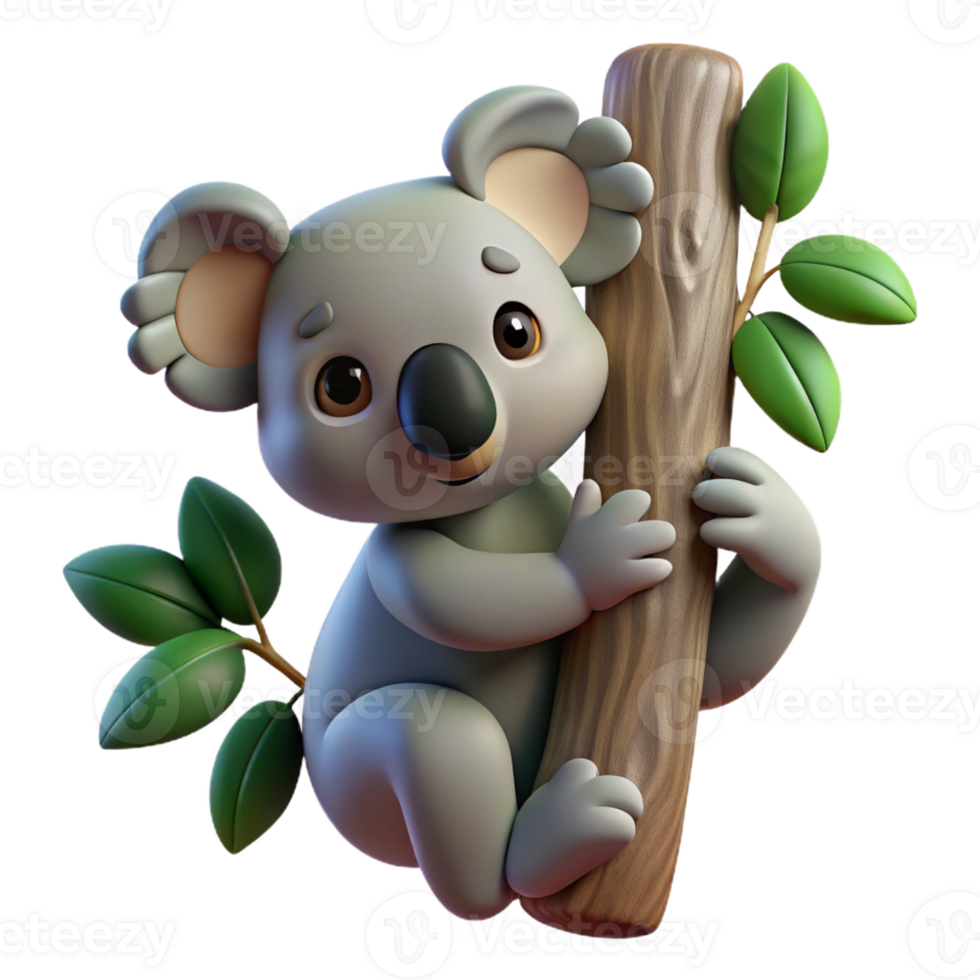impressive contemporary A curious koala clinging to a eucalyptus tree, soft natural light, Australian outback setting premium png