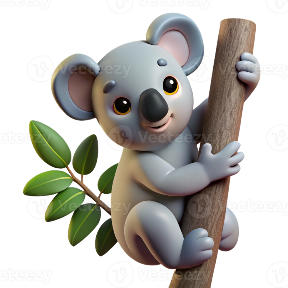 wonderful abstract A curious koala clinging to a eucalyptus tree, soft natural light, Australian outback setting authentic png