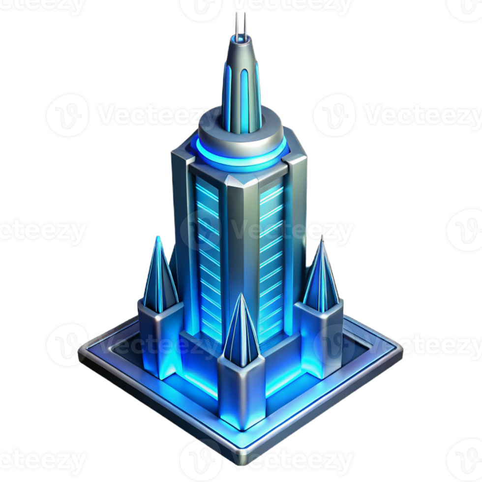 serene artistic A futuristic, bioluminescent skyscraper pulsating with soft blue light, cyberpunk style, detailed metallic textures high quality png