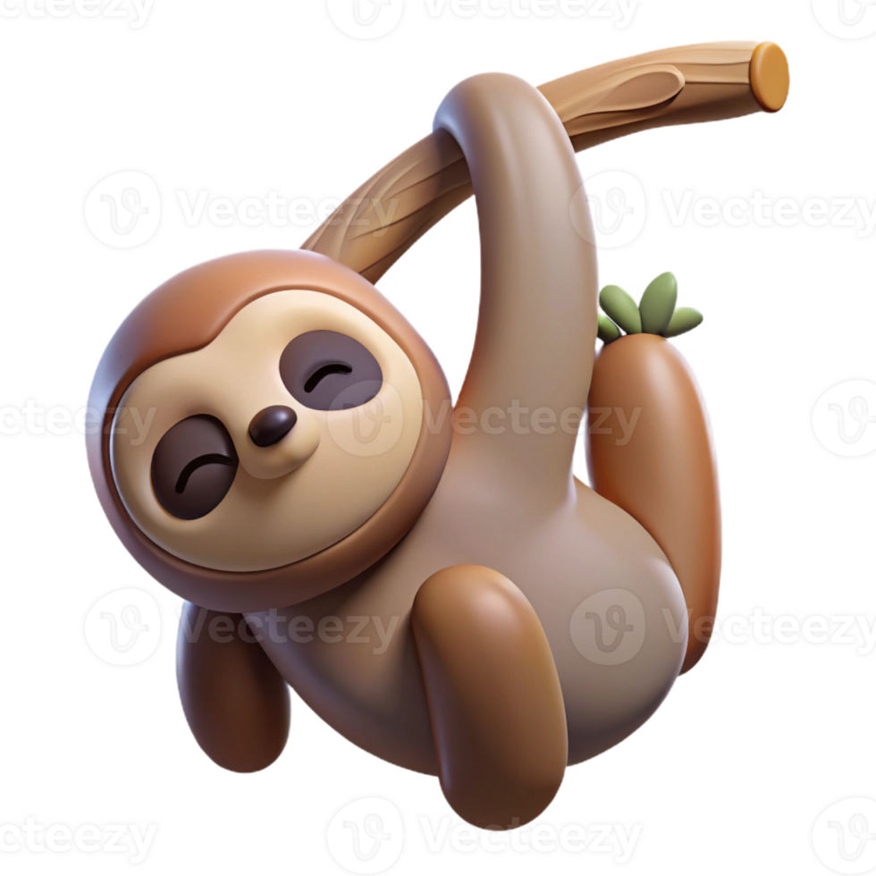 dramatic traditional vibrant creative A Sleepy Sloth Hanging Upside Down from a genuine 4K png