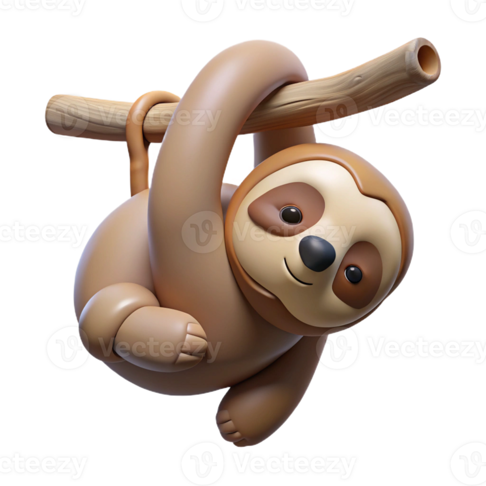 beautiful artistic impressive vintage A Sleepy Sloth Hanging Upside Down from a professional detailed png