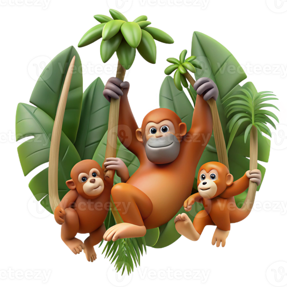 beautiful minimalist stunning contemporary A Family of Orangutans Swinging Through high quality high resolution png