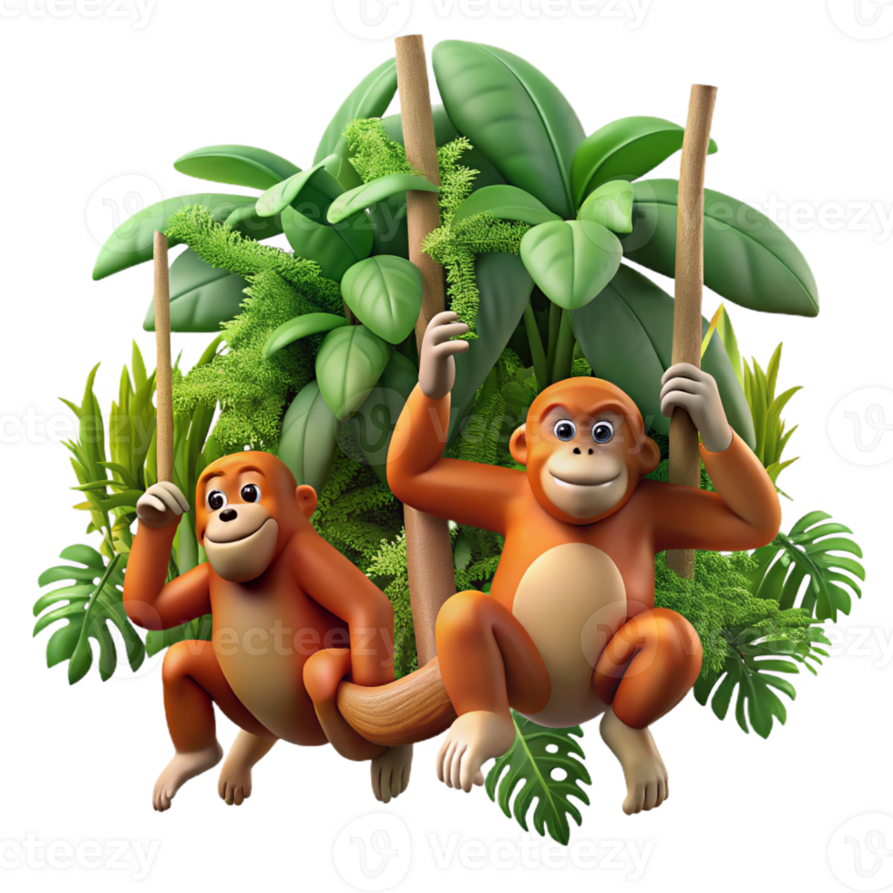 stunning contemporary magnificent minimalist A Family of Orangutans Swinging Through detailed premium png