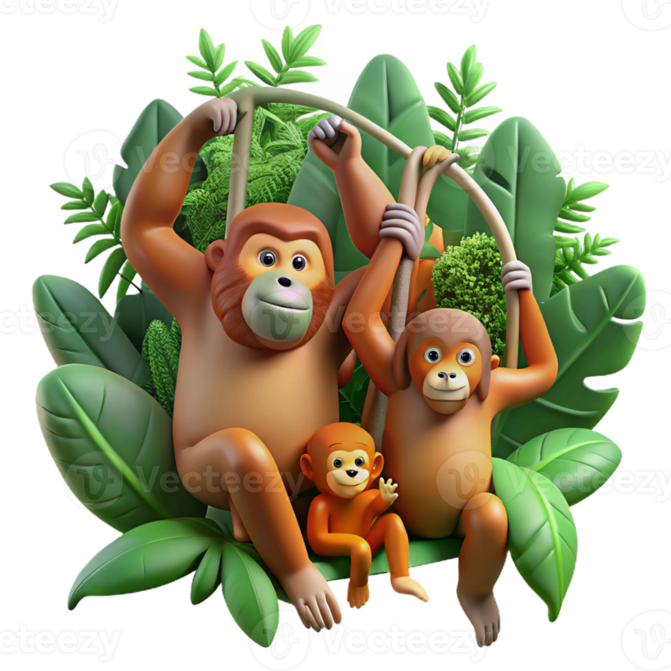 extraordinary minimalist stunning vintage A Family of Orangutans Swinging Through high quality exclusive png