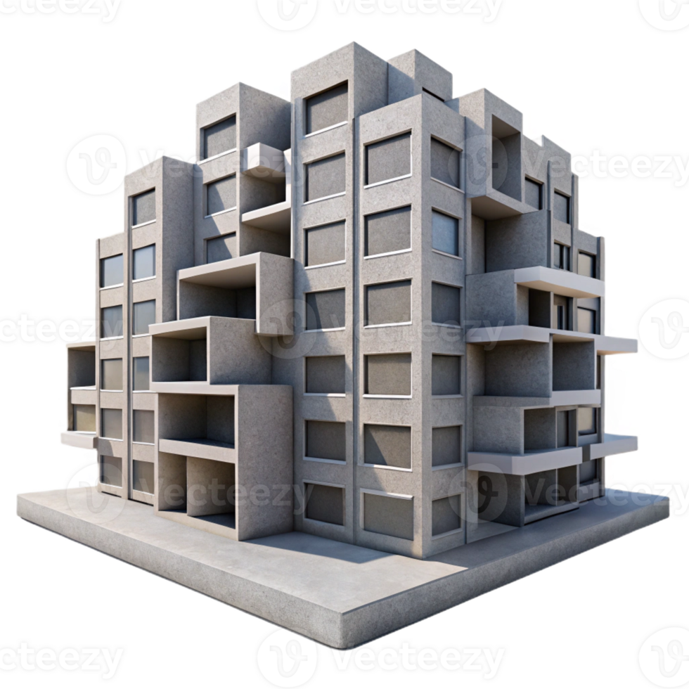 vibrant traditional impressive traditional A Brutalist Concrete Apartment Complex high quality high resolution png