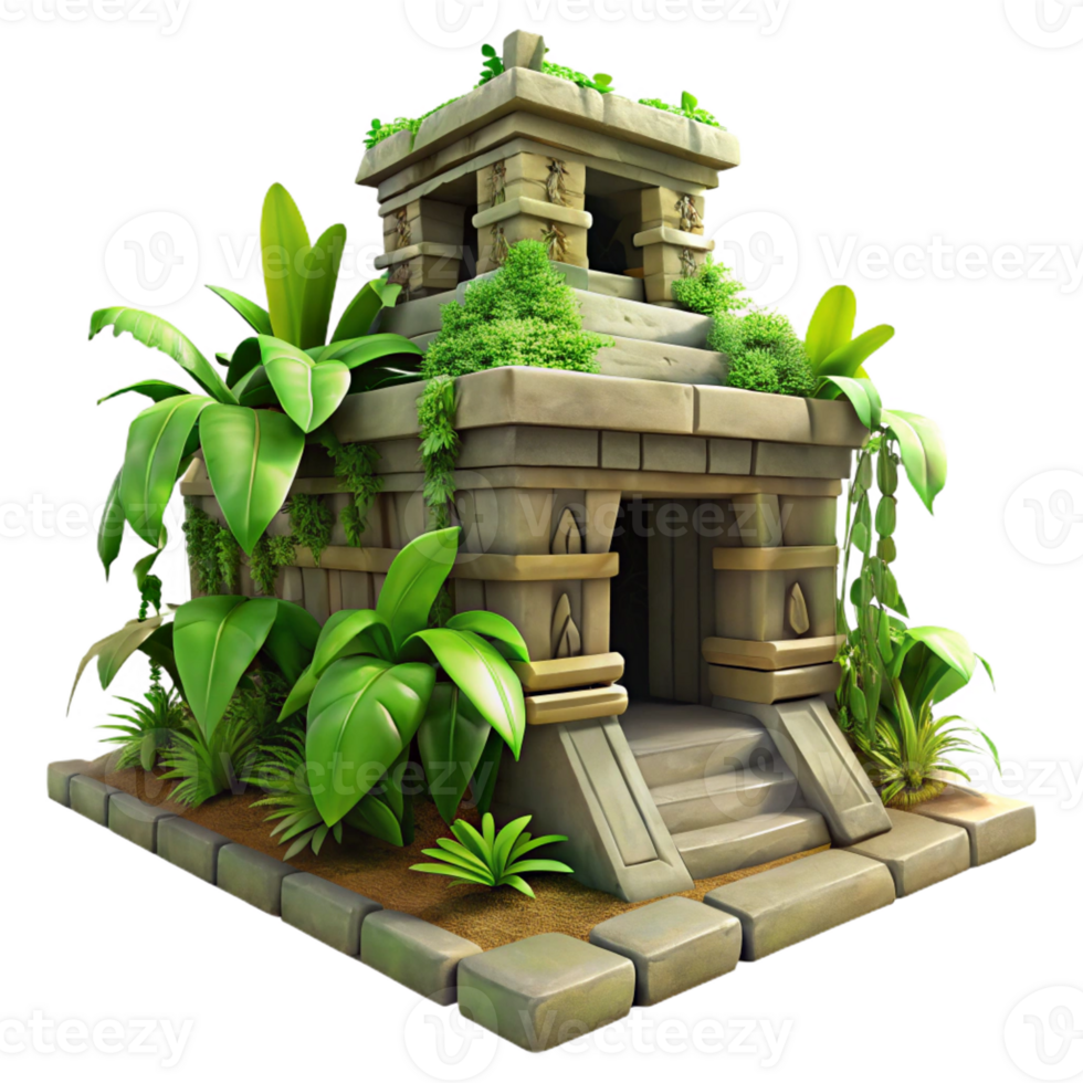impressive rustic stunning traditional A Mayan Temple Overgrown with Jungle 4K high resolution png