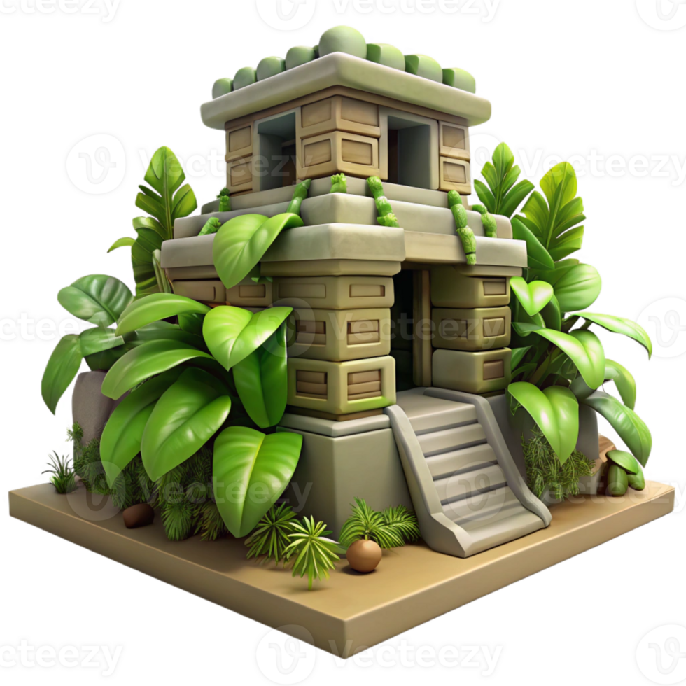 beautiful contemporary serene abstract A Mayan Temple Overgrown with Jungle high resolution high quality png