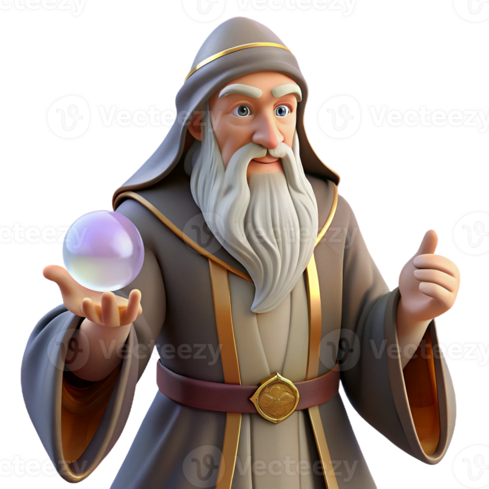 vibrant traditional A Wise Old Wizard with a Long White Beard 4K png