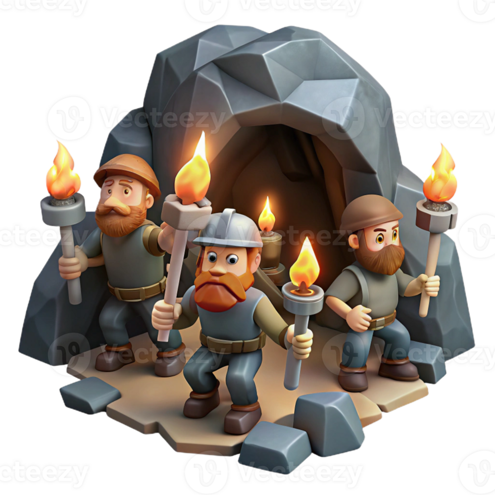 elegant classic A Group of Adventurous Dwarves Mining for detailed png